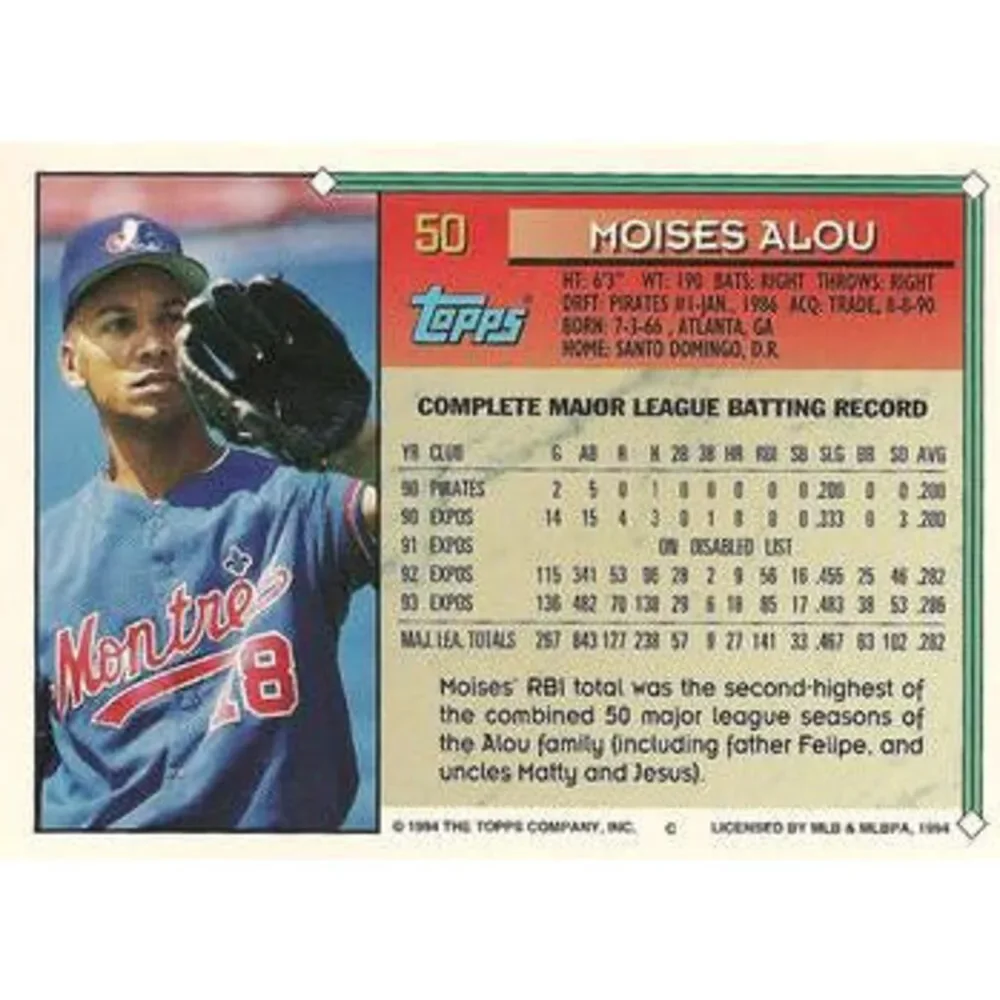1994 Topps Moises Alou # 50 Montreal Expos